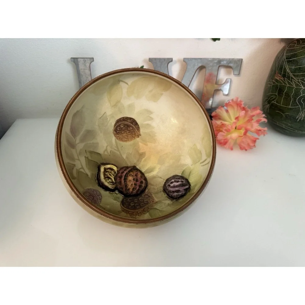 Vintage Nippon Morimura 3 Footed Bowl Browns Hand Painted 3D Walnut Japan‎ 5.5